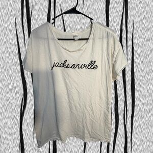Alternative Cream 'Jacksonville' Short Sleeve Tee with frayed collar size L